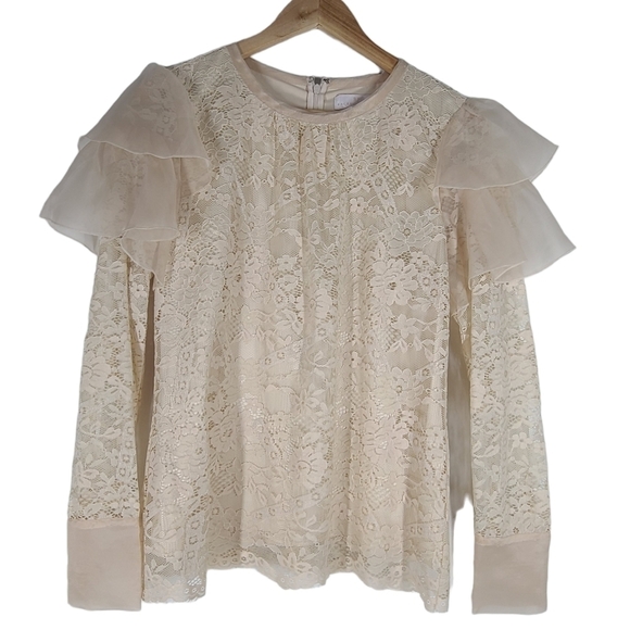 Rachel Parcell Lace Flutter Sleeve‎ Beige Top Small - Picture 7 of 8